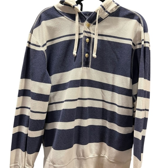 Striped Navy and White Men's Hoodie Shirt - Picture 2 of 12